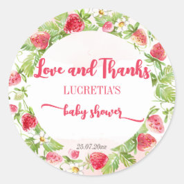 Adesivo Obrigado de morango doce chá de fraldas