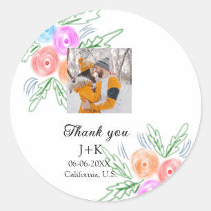Adesivo Obrigado de rosa Wildflower, seu nome de casamento