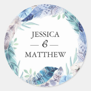 Adesivo Obrigado do casamento da pena de Boho você