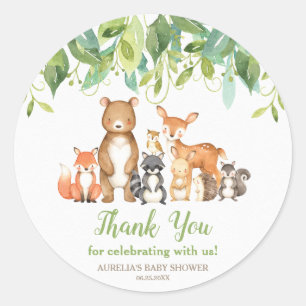 Adesivo Obrigado do chá de fraldas dos animais da florest