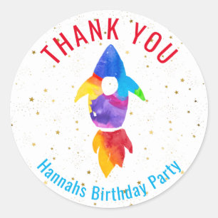 Adesivo Obrigado do espaço de Rocket da aguarela do