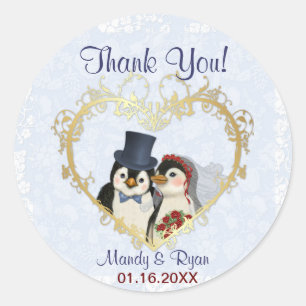 Adesivo Obrigado do selo do casamento do pinguim você