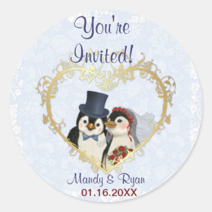 Adesivo Obrigado do selo do casamento do pinguim você