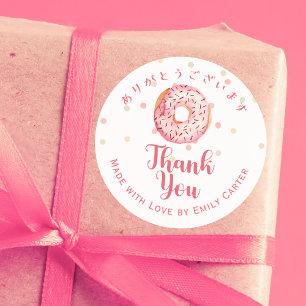 Adesivo Obrigado Donut Rosa Doce Colorido Padaria de Granu