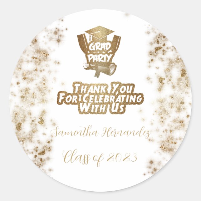 Adesivo Obrigado Dourada Glitter e Festa de formatura Bran (Frente)