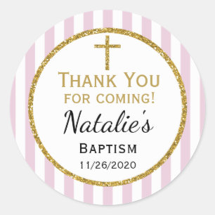 Adesivo Obrigado Dourado cor-de-rosa do baptismo das