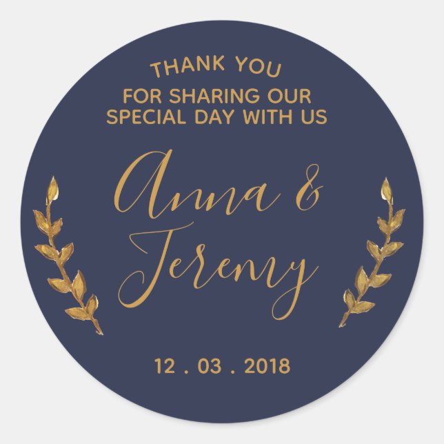 Adesivo Obrigado, Dourado e Marinho, Blue Feather Sticker (Frente)