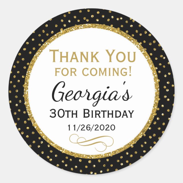 Adesivo Obrigado Dourado preto do aniversário você (Frente)