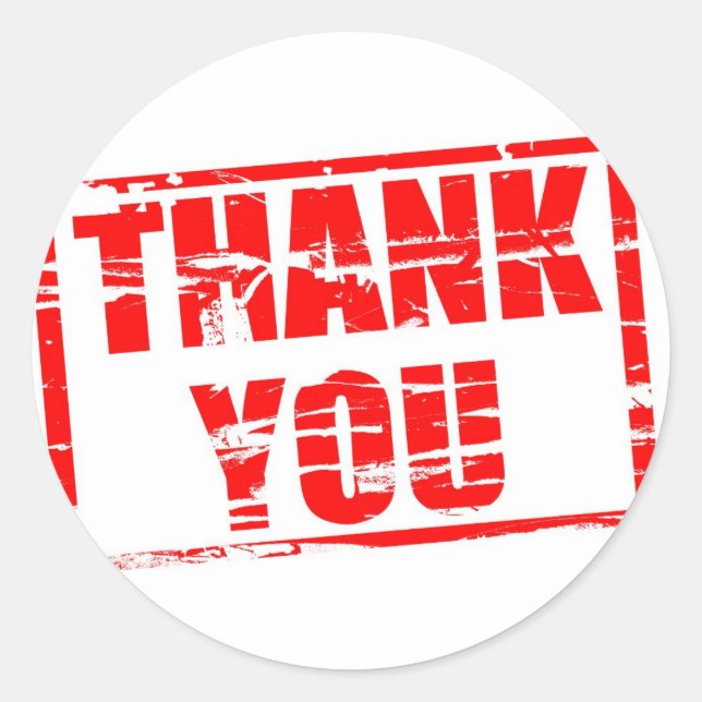 Adesivo Obrigado, efeito de carimbo vermelho (Frente)