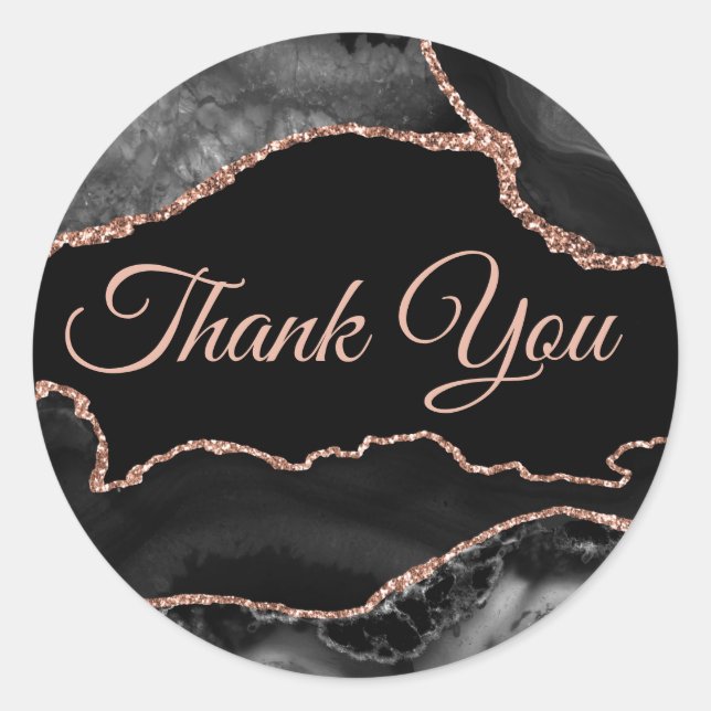 Adesivo Obrigado elegante de agata preta (Frente)