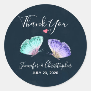 Adesivo Obrigado elegante do casamento do duo da borboleta
