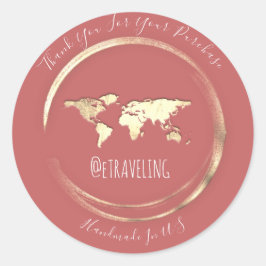 Adesivo Obrigado Esmague Dourado Mapa Mundial Viajando Glo