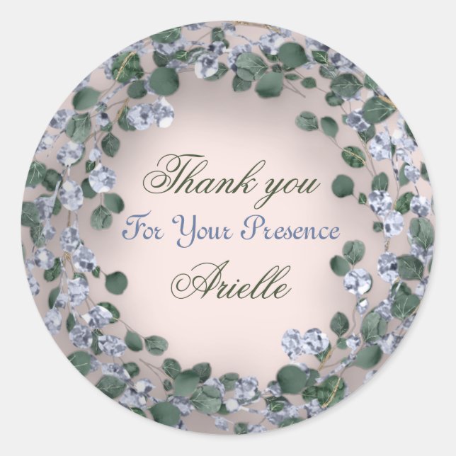 Adesivo Obrigado Eucalipto Aniversário Azul Verde Pó (Frente)