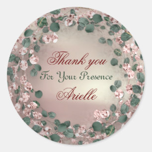 Adesivo Obrigado Eucalipto Aniversário Noiva Folhagem Rosa