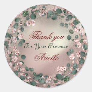 Adesivo Obrigado Eucalipto Aniversário Noiva Verde Rosa