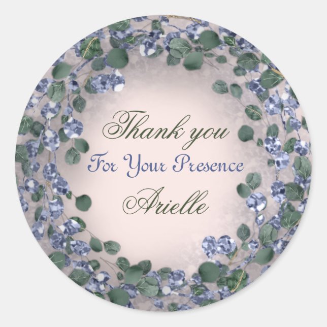 Adesivo Obrigado Eucalipto Aniversário Rústico Pó de Horte (Frente)