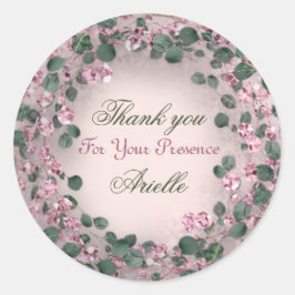 Adesivo Obrigado Eucalipto Aniversário Rústico Rosa Bege