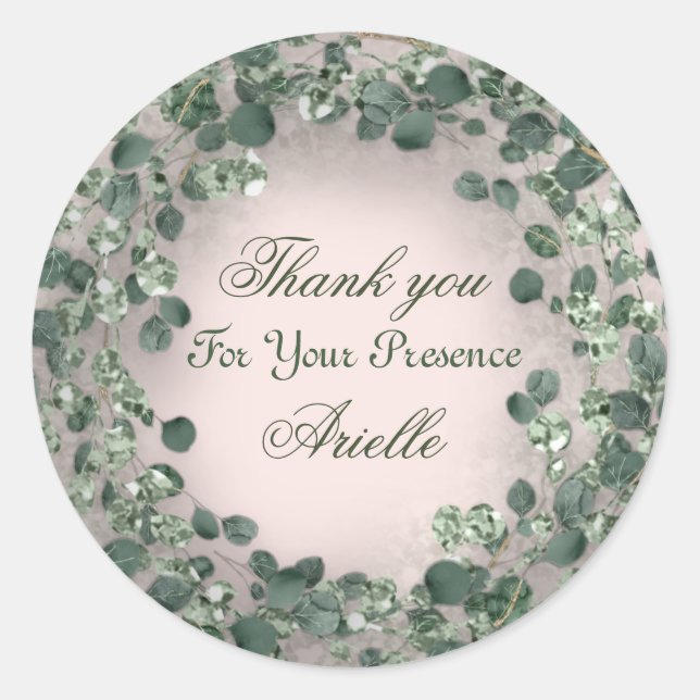 Adesivo Obrigado Eucalyptus Birthday Rustic GREEN Powder (Frente)