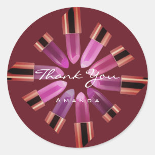 Adesivo Obrigado Faça o Logotipo Rosa Vermelho Pink Lipsti