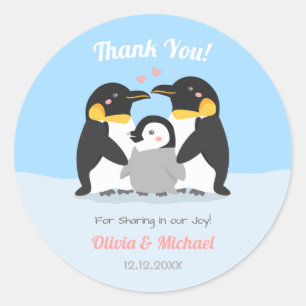Adesivo Obrigado Família de Pinguim Decoração para Chá de 