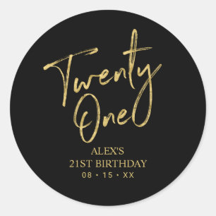 Adesivo Obrigado Favor de Aniversário de 21 anos Dourado e