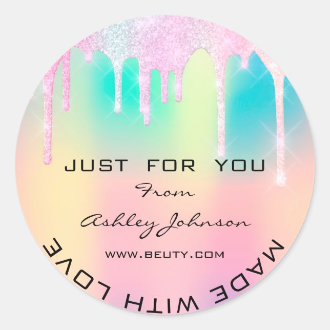 Adesivo Obrigado Feita Com Amor Hológrafo Do Unicórnio Rai (Frente)