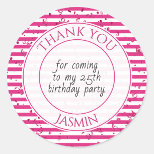 Adesivo Obrigado Festa de aniversário Fuchsia/White Strip
