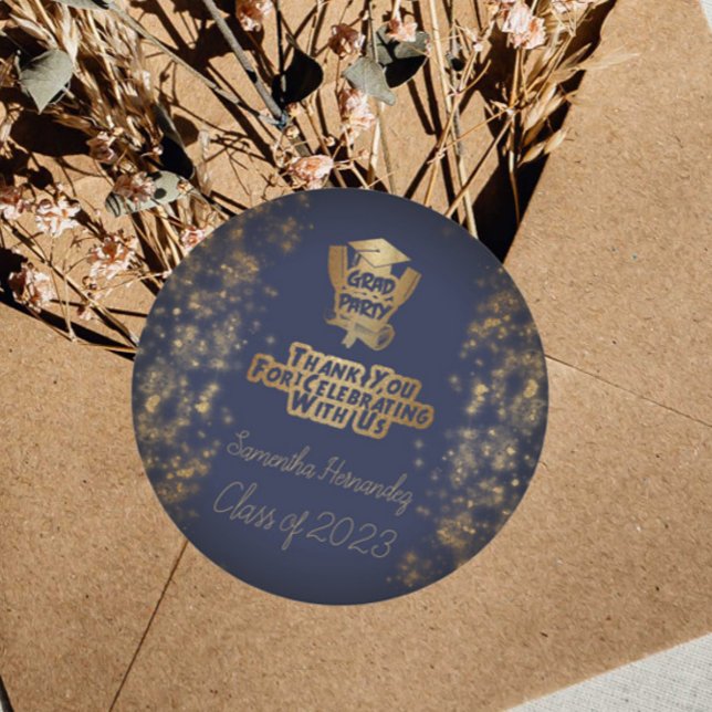 Adesivo Obrigado Festa de formatura Azul Com Marinho Brilh (Criador carregado)