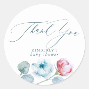 Adesivo Obrigado Festa Especial Azul Empoeirado e Rosa