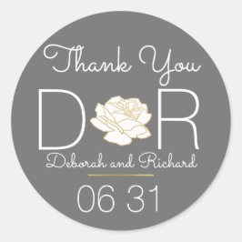 Adesivo obrigado, flor, cinza, favor de casamento.