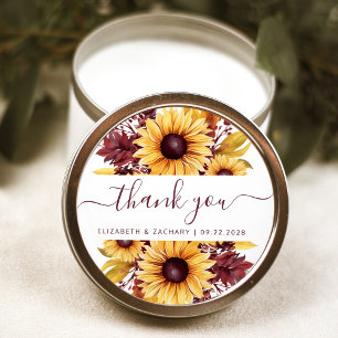 Adesivo Obrigado Flor de Casamento Girassol Borgonha
