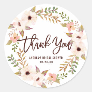 Adesivo Obrigado floral boémio da grinalda da aguarela