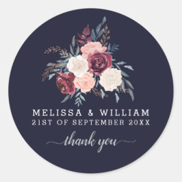 Adesivo Obrigado Floral Burgundy Marinho