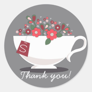 Adesivo Obrigado floral coral do monograma do Teacup você