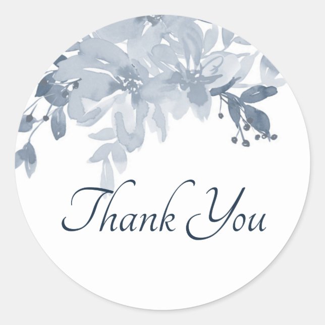 Adesivo Obrigado floral de cor aquosa azul, rua redonda cl (Frente)