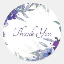 Adesivo Obrigado floral de cor d'água roxa e azul