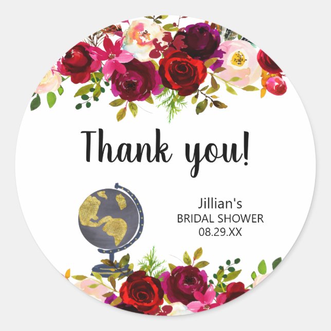 Adesivo Obrigado Floral de Viagem Burgundy (Frente)