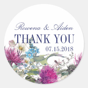 Adesivo Obrigado floral do casamento do cardo escocês voc