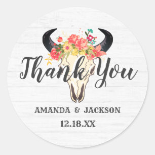 Adesivo Obrigado floral do casamento do crânio chique