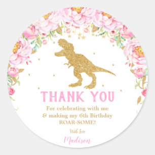 Adesivo Obrigado floral do dinossauro você favorece a