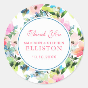 Adesivo Obrigado floral do teste padrão   da aguarela