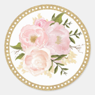 Adesivo Obrigado floral Dourado cor-de-rosa do casamento