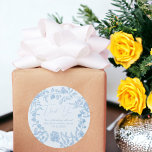 Adesivo obrigado floral francês vintage você chá de panela<br><div class="desc">Algo azul antes que eu faça obrigado de aquarela floral,  chá de panela que você cola,  apresentando flores azuis vitorianas vitorianas vitorianas no estilo da chinoiserie azul clara com uma elegante caligrafia de guião em azul claro.</div>