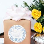 Adesivo obrigado floral francês vintage você chá de panela<br><div class="desc">Algo azul antes que eu faça obrigado de aquarela floral,  chá de panela que você cola,  apresentando flores azuis vitorianas vitorianas vitorianas no estilo da chinoiserie azul clara com uma elegante caligrafia de escrita.</div>