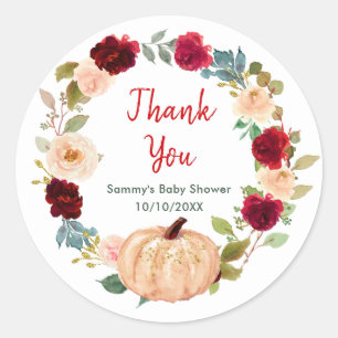 Adesivo Obrigado Floral Peach Pumpkin Baby Shower