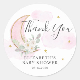 Adesivo Obrigado Floral Rosa Sobre a Lua Baby Shower