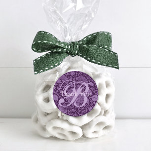 Adesivo Obrigado floral roxo do monograma de brocado você