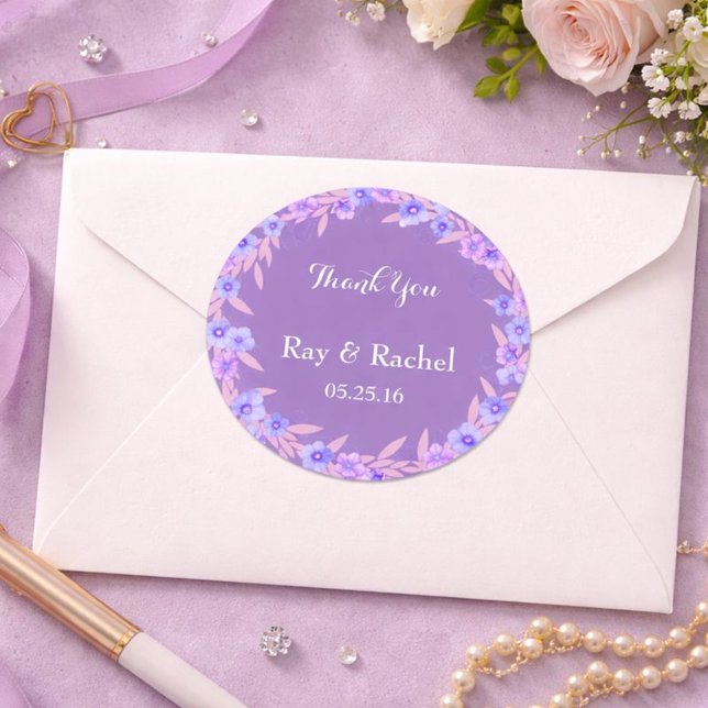 Adesivo Obrigado floral roxo você (Criador carregado)