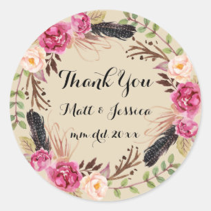 Adesivo Obrigado floral rústico do casamento de Boho voc