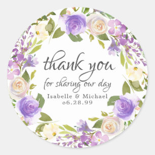 Adesivo Obrigado floral rústico roxo e do marfim você
